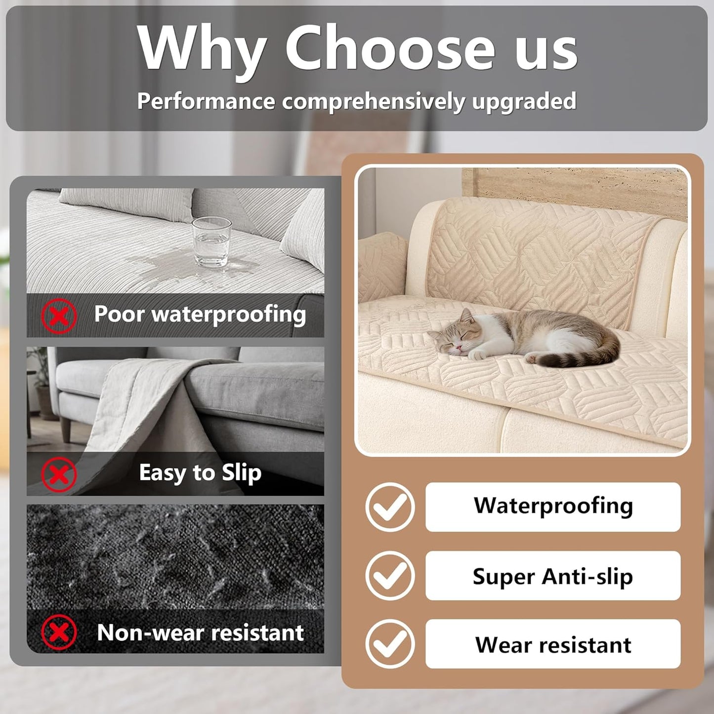 Washable Couch Cover for Pets Dogs, Non-Slip Waterproof Pet Sofa Protector for 3-Cushion Sectional, L-Shaped Sofa & Loveseat(1PC/27.6"x70.9",Light Coffee)