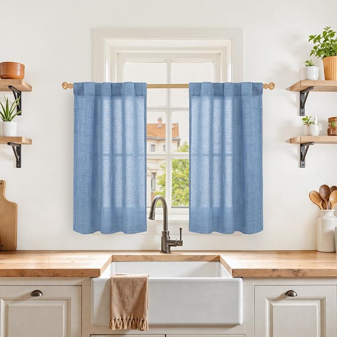 YoungsTex Denim Blue Linen Curtains 36 Inch Length by YoungsTex