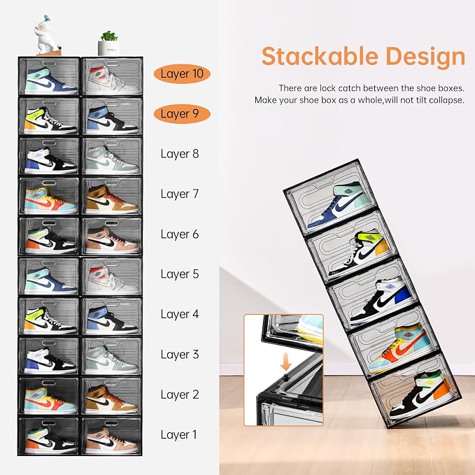 New Gray 8 Pack Shoe Boxes Stackable, Large Shoe Storage Organizer - Image 9