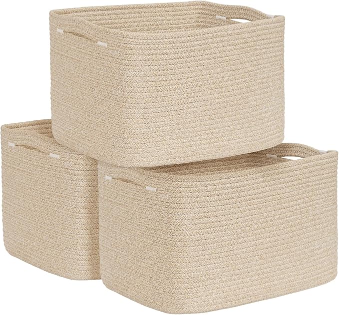 3-Pack Shelf Baskets for Organizing, Woven Storage Basket for Shelves, Cotton by Degeyoyo