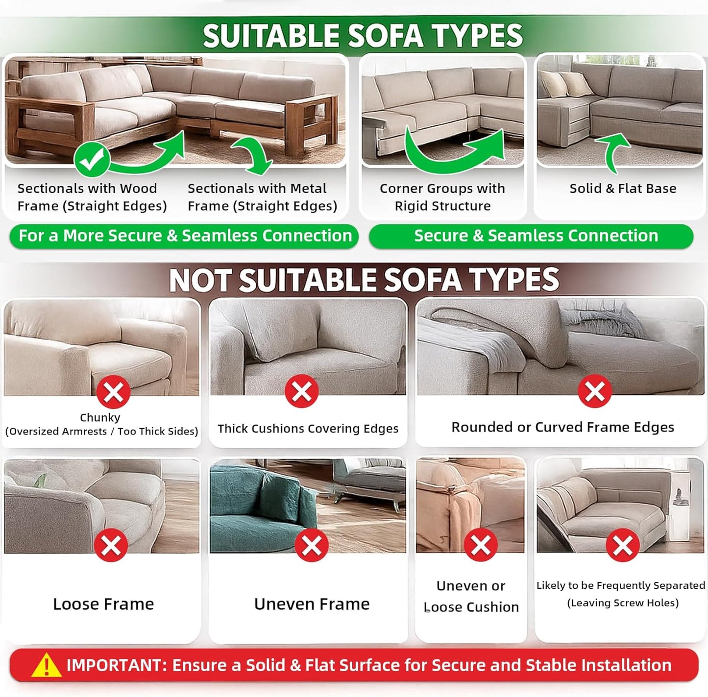 LazyMe Universal Sectional Sofa Interlocking, Sectional Couch Connectors, Sofa Connector Bracket with Hardware- 4 Sets, 8 Pieces