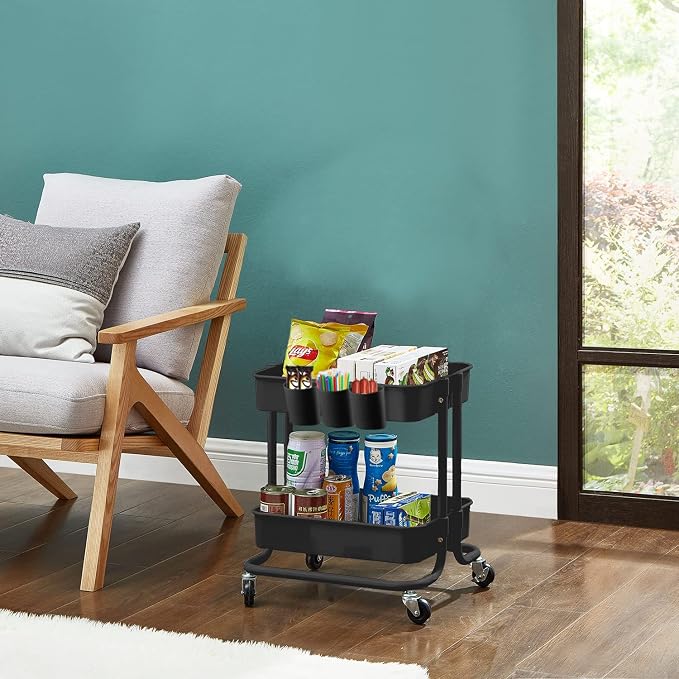Melody House 2-Tier Utility Rolling Cart Storage Sofa Side Table - Image 2