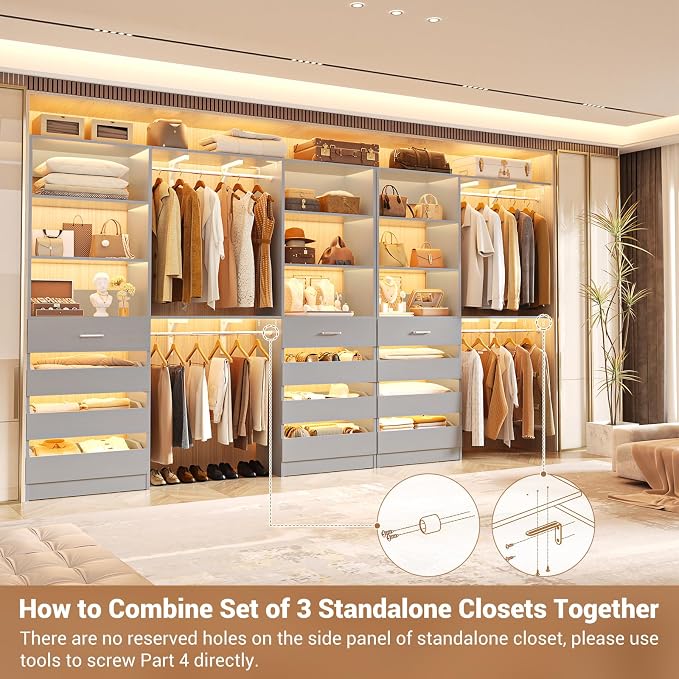 Aheaplus Closet System Set of 3, 138.5" Wood Closet Organizer System Tower - Image 5