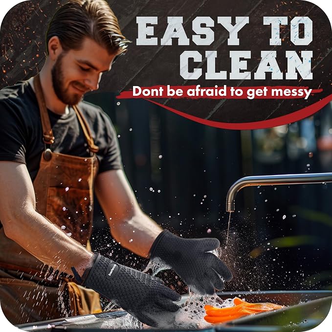 KITCHEN PERFECTION Silicone Smoker Oven Gloves-Extreme Heat Resistant BBQ - Image 7