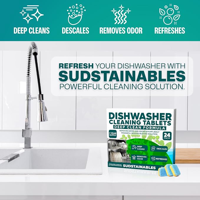Sudstainables Dishwasher Cleaner and Deodorizer Tablets, 24 Pack – Dishwasher - Image 4