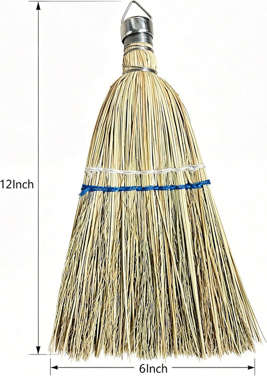 12 Inch Hand Whisk Broom Hand held Broom Corn Straw Mini Broom Outdoor Car Broom with Hang Hole for Cleaning Indoor Porches Floors Decks Driveways Dirt Dust 1Pack