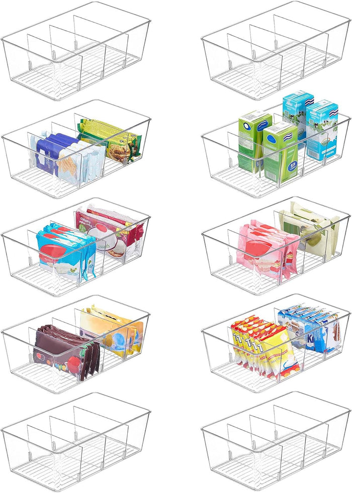 Vtopmart 10 Pack Food Storage Organizer Bins, Clear Plastic, 4 Compartments
