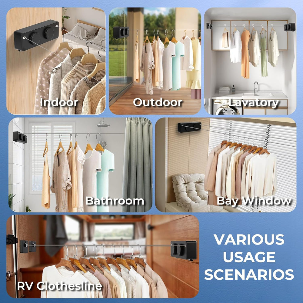 Retractable Clothesline Indoor Outside Heavy-Duty, Upgrade 304 Double Stainle...