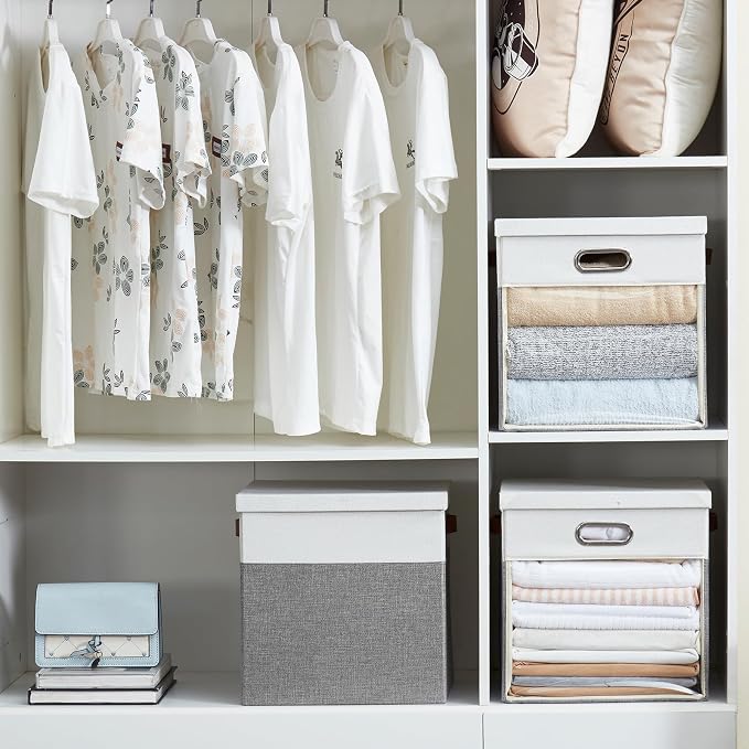 Fabric Storage Cubes with Clear Windows and Lids, Decorative Storage Boxes