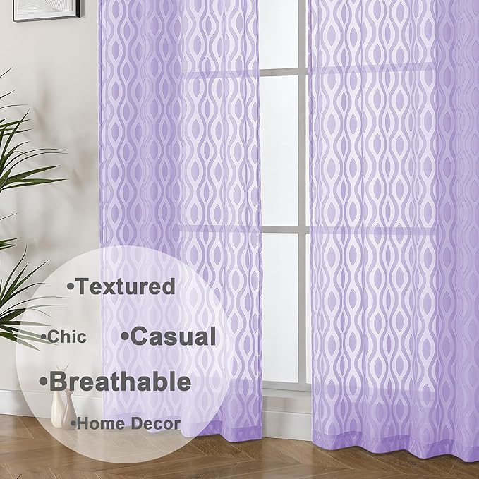 Aiyufeng Purple Sheer Curtains 84 Inch Length 2 Panels, Solid Lightweight Clip - Image 8