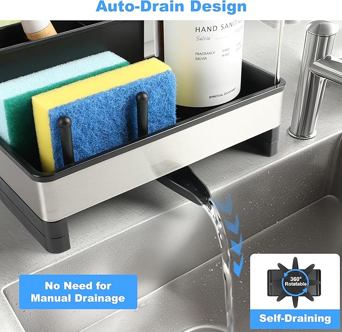 Stainless Steel Sponge Holder for Kitchen Sink Caddy Organizer Rack for Dish - Image 3