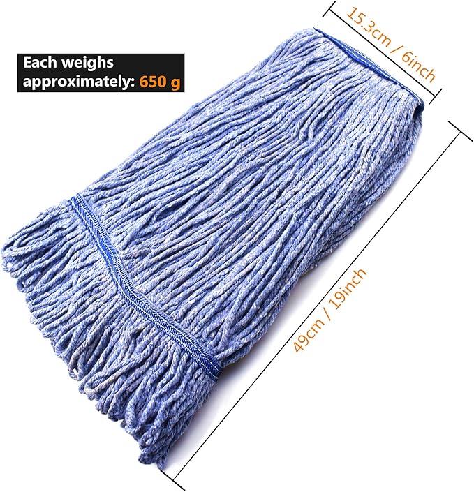 String Mop Heads Replacement Heavy Duty Commercial Grade Blue Cotton Looped End - Image 5
