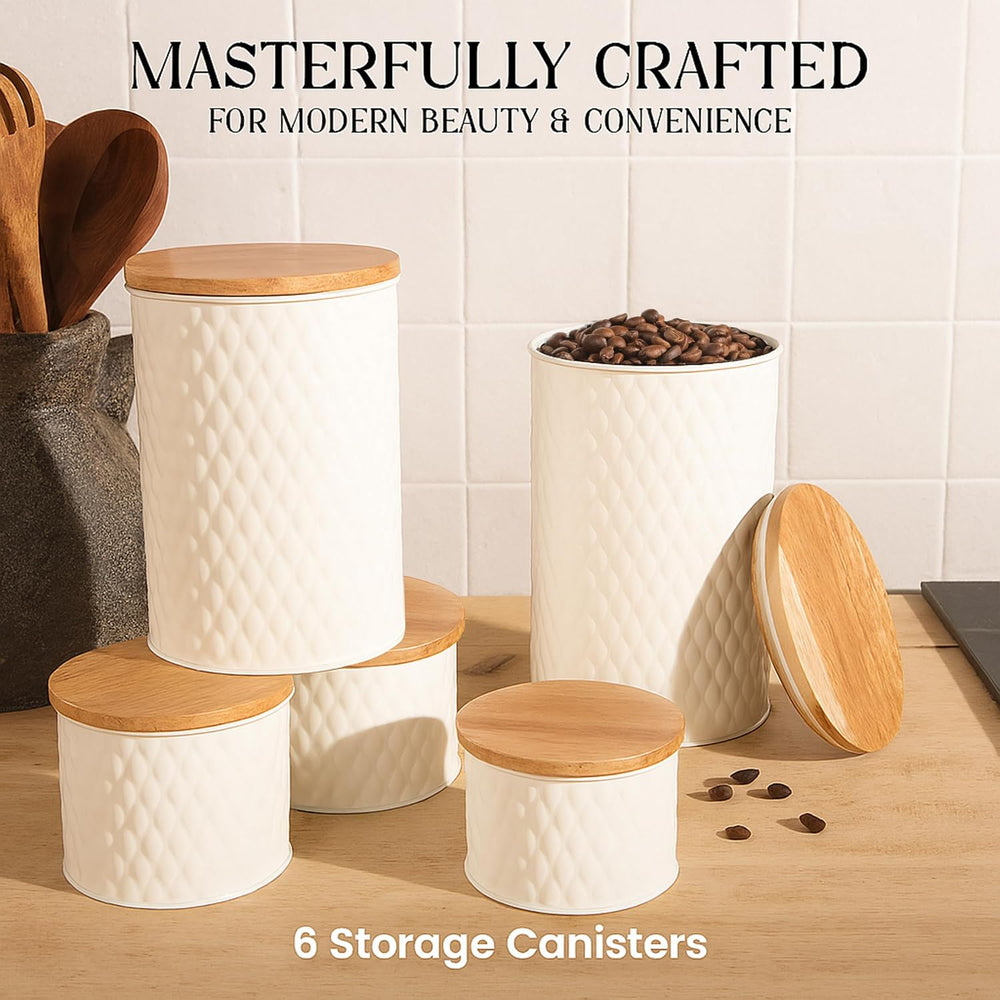 6 Canister Set for the Kitchen Countertop – Metal Food Storage Canisters with...