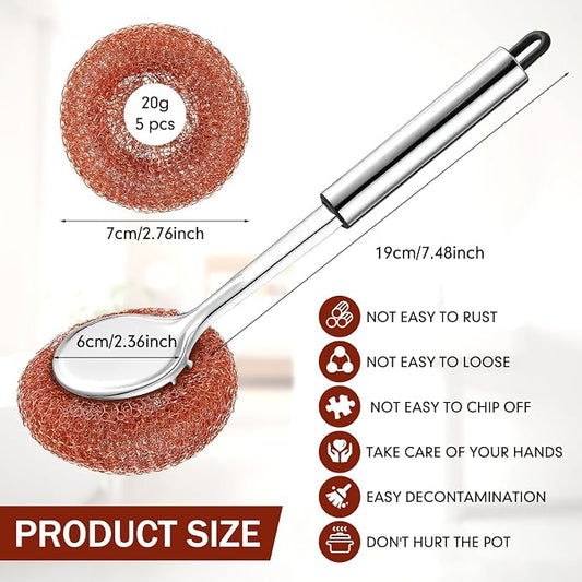 5 Pcs Copper Coated Scourers Copper Scrubbing Pads Scouring Pads 1 PC Steel - Image 2