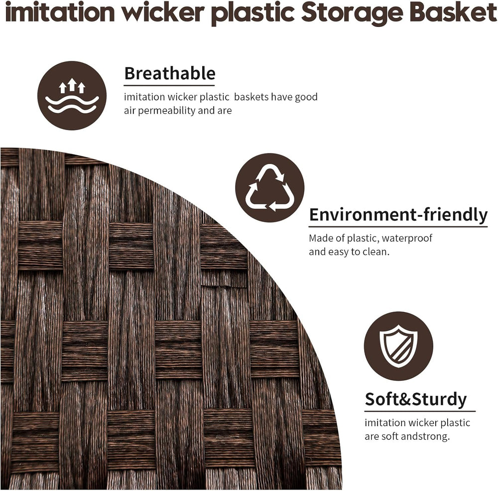 Woven Storage Bins With Lids Shelf Baskets Wicker Organizing Rattan Boxes Han...
