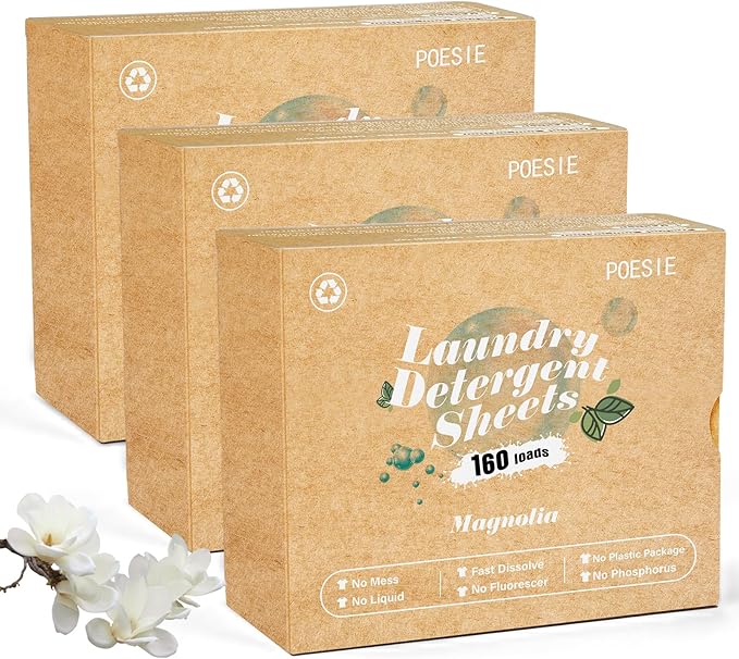 Poesie Laundry Detergent Sheets Magnolia Scent 3 Pack 480 Strips Liquid Less by Poesie