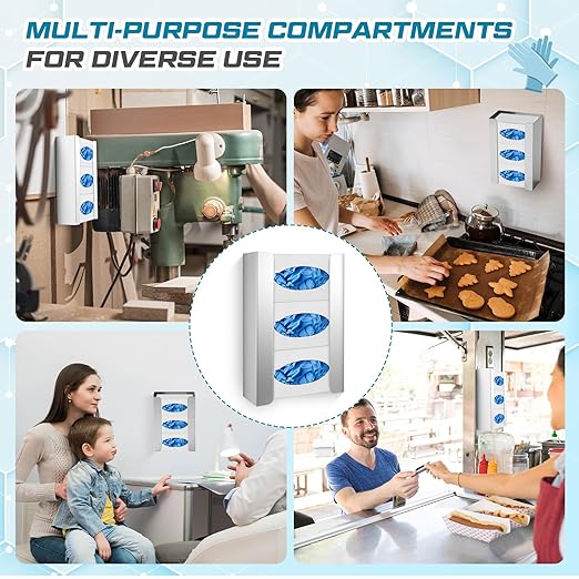 Blulu 2 Pack Glove Box Holder/Dispenser Stainless Steel Triple Wall Mounted - Image 4