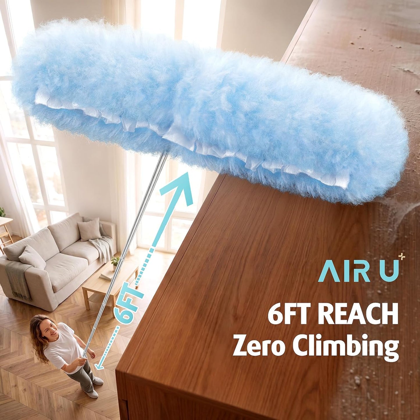 6 ft Extendable Duster Handle with 20 Refills, Compatible with Swiffer, Disposable Microfiber Dusting Pads for Home Cleaning, Ceiling, Fan, Window, Hard-to-Reach Areas