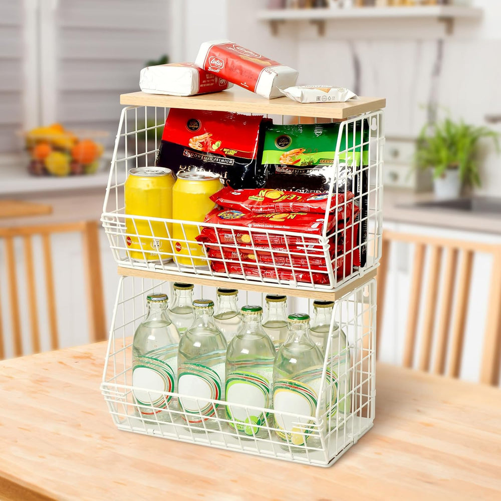 Mefirt Fruit Basket, 2-Tier Fruit Bowl for Kitchen Counter, Stackable Wall Mo...