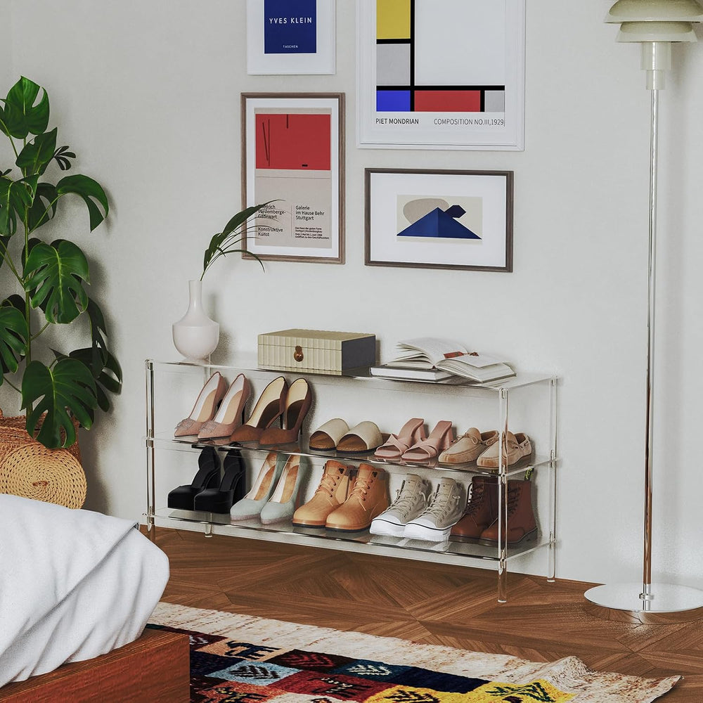 Aquiver Acrylic 3-Tier Long Shoe Rack - Clear Wide Shoe Rack for Closet - Ent...