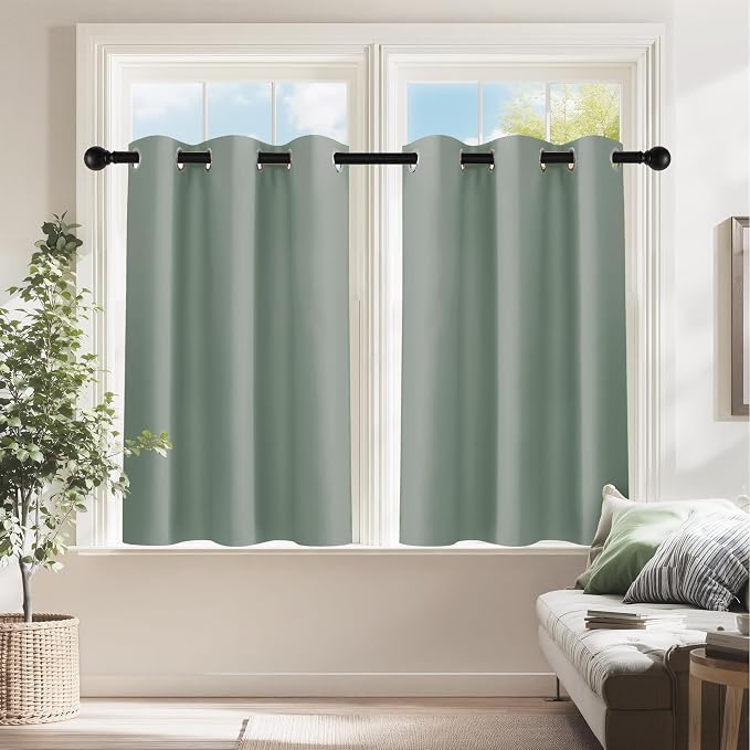 PONY DANCE Sage Green Small Curtains by PONYDANCE