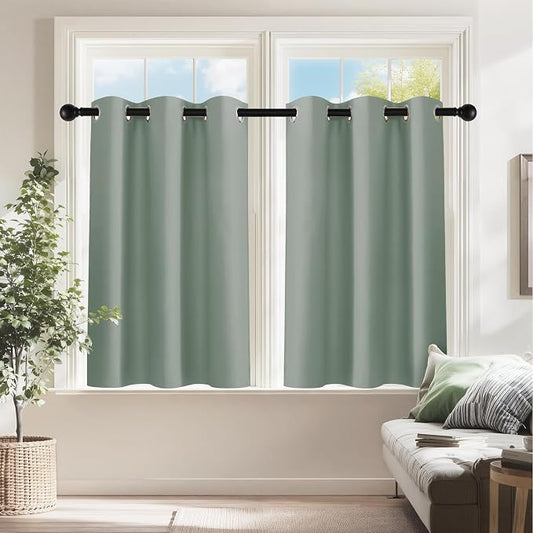 PONY DANCE Sage Green Small Curtains by PONYDANCE