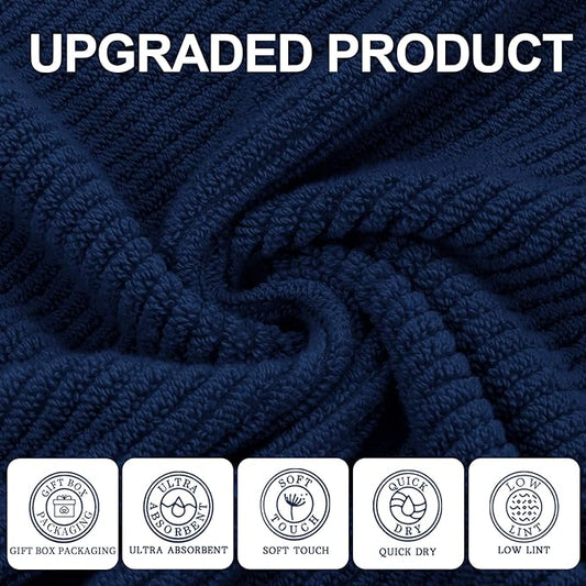 Blue Towels Set for Bathroom, Luxury 3 Piece Gift set, 100% Cotton | Quick Dry - Image 2