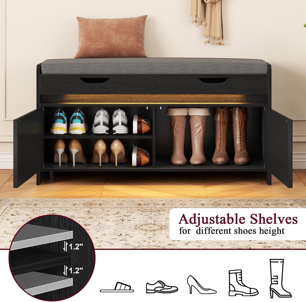 HOMEFORT Shoe Storage Bench, Modern Entryway Bench with Fluted Doors & Bu...