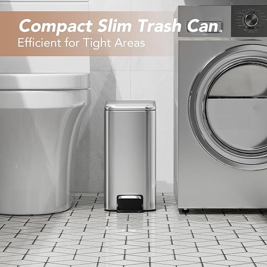 Small Trash Can with Lid Soft-Close, 6 L/1.6 Gal Bathroom Garbage Can with - Image 4