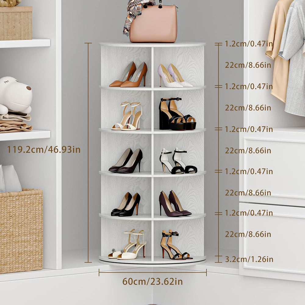 VDNEND Wooden Rotating Shoe Rack, 5 Tier Spinning Shoe Rack Tower for Closet,...