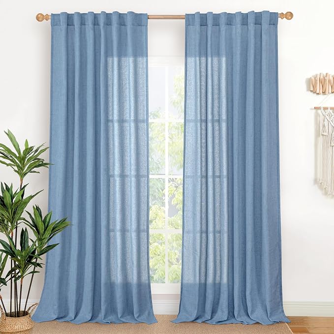 YoungsTex Denim Blue Linen Semi Sheer Curtains 84 Inches Long by YoungsTex