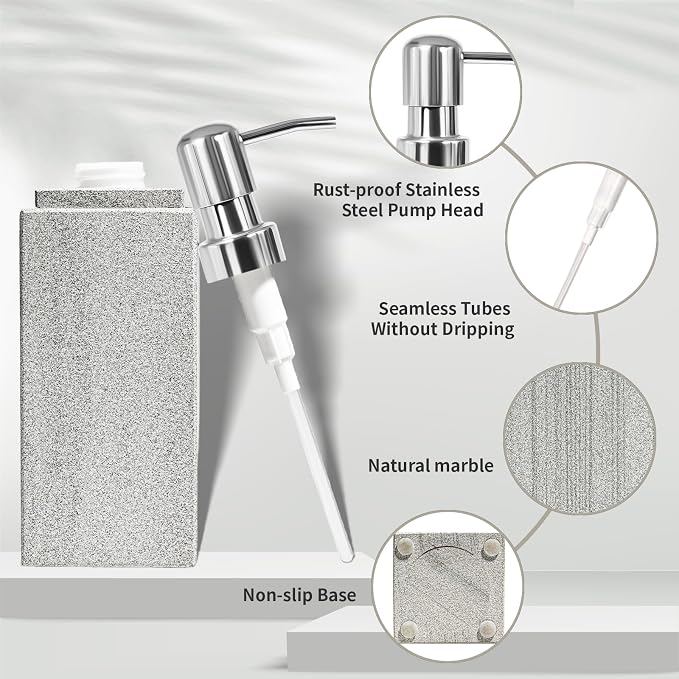 Marble Soap Dispenser for Bathroom, Amaauto Natural Marble Hand Liquid&Lotion - Image 4