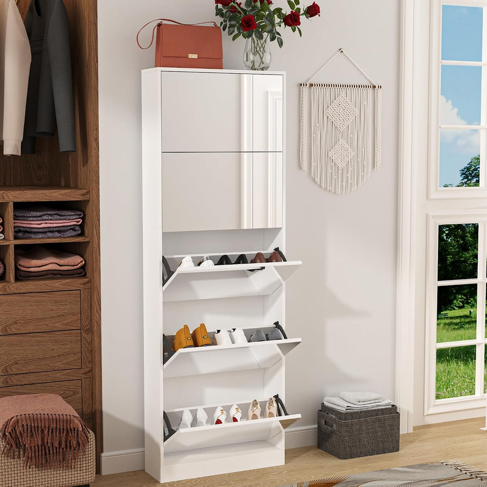 Mirror Shoe Cabinet, Hidden Shoe Storage Organizer with Flip Drawers Door, 5 ...
