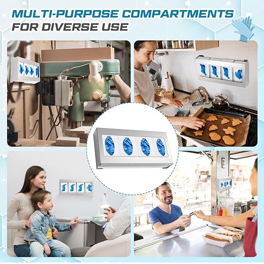 Blulu 2 Pack Glove Box Holder/Dispenser Stainless Steel Quad Wall Mounted Glove - Image 4