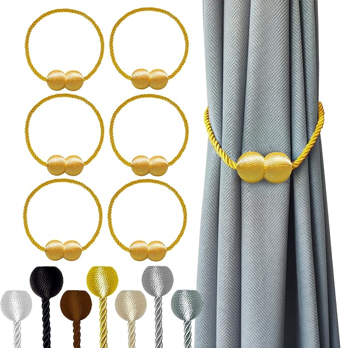 Hion Magnetic Curtain Tiebacks Golden 6 Pack, Curtain Tiebacks Buckles by Hion