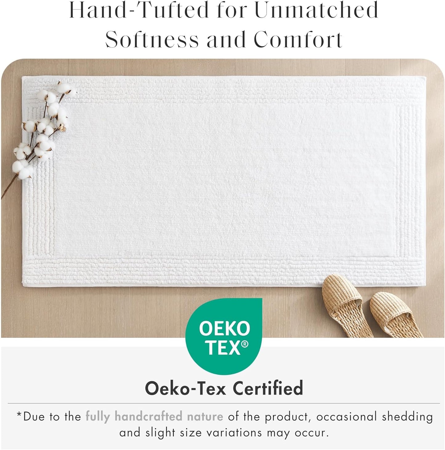 Madison Park Splendor Reversible 100% Cotton Tufted Bathroom Rug-3000 GSM Hotel Quality Luxurious Plush Medium Pile Bath Mat Absorbent, Quick Dry, Shower Room Décor, 21x34, White