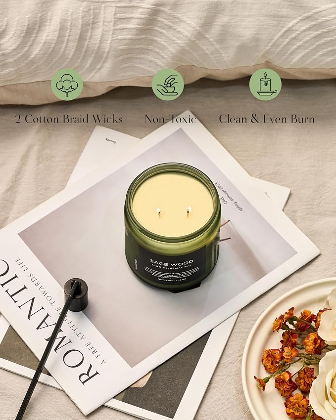 M&SENSE Sage Wood Scented Candle, 11.6oz 70 Hours Long Lasting Clean Non Toxic - Image 5