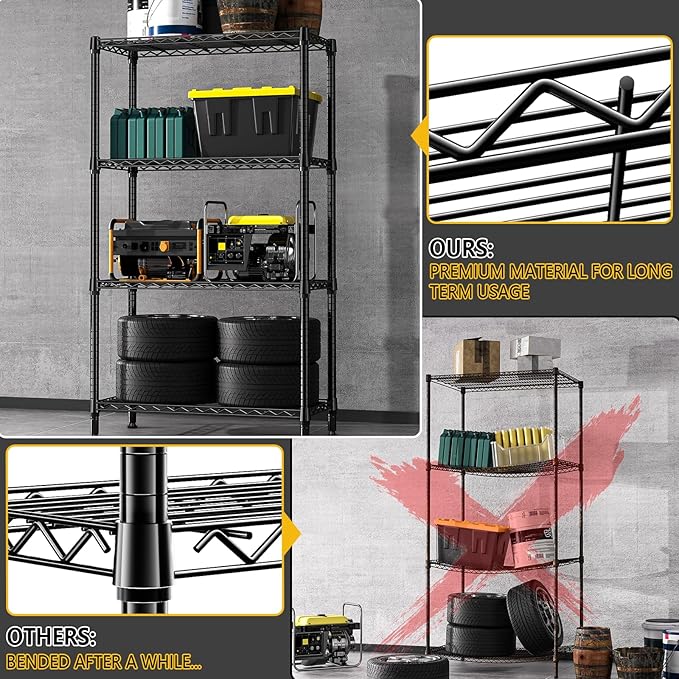 1000 lbs 4 Tier Shelf Metal Storage Shelves Shelving Wire Rack Heavy Duty