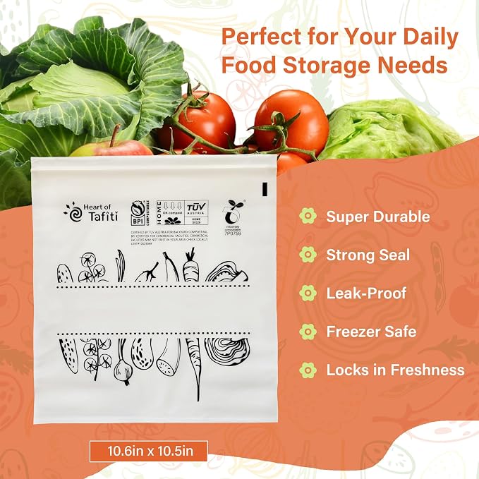 Compostable Food Storage Bags, Large Gallon Resealable Freezer Bags, 10.5 x - Image 2