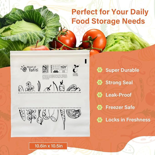 Compostable Food Storage Bags, Large Gallon Resealable Freezer Bags, 10.5 x - Image 2