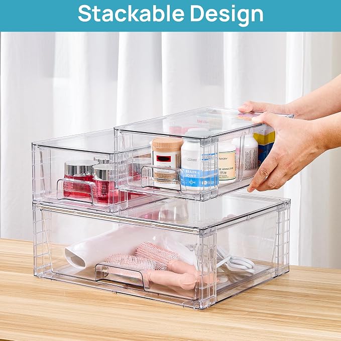Vtopmart 3 Pack Stackable Storage Drawers, Easily Assemble Acrylic Bathroom - Image 4