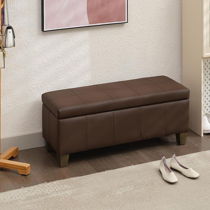 Brown Faux Leather Ottoman - Image 2