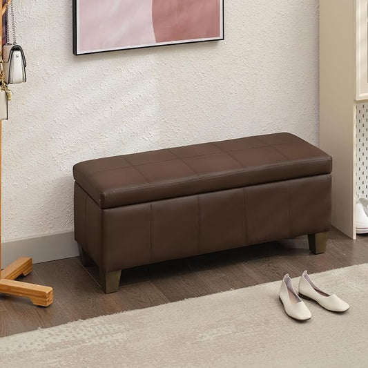 Brown Faux Leather Ottoman - Image 2