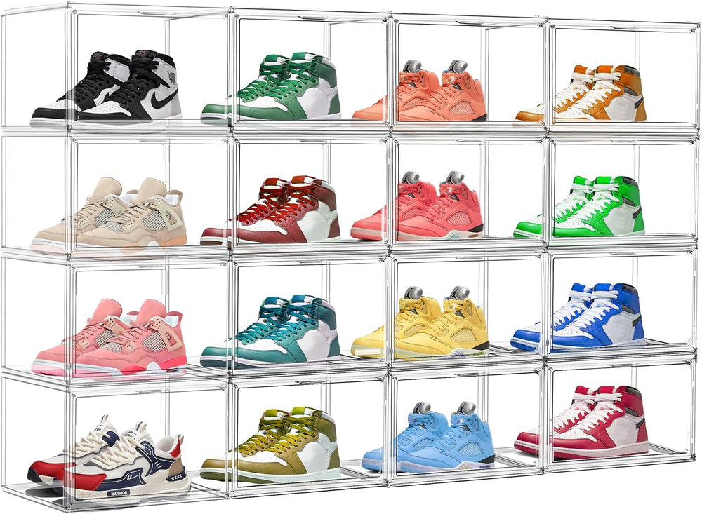12 Pack Low Profile Clear Shoe Storage Box for Flats,Loafers,Heels