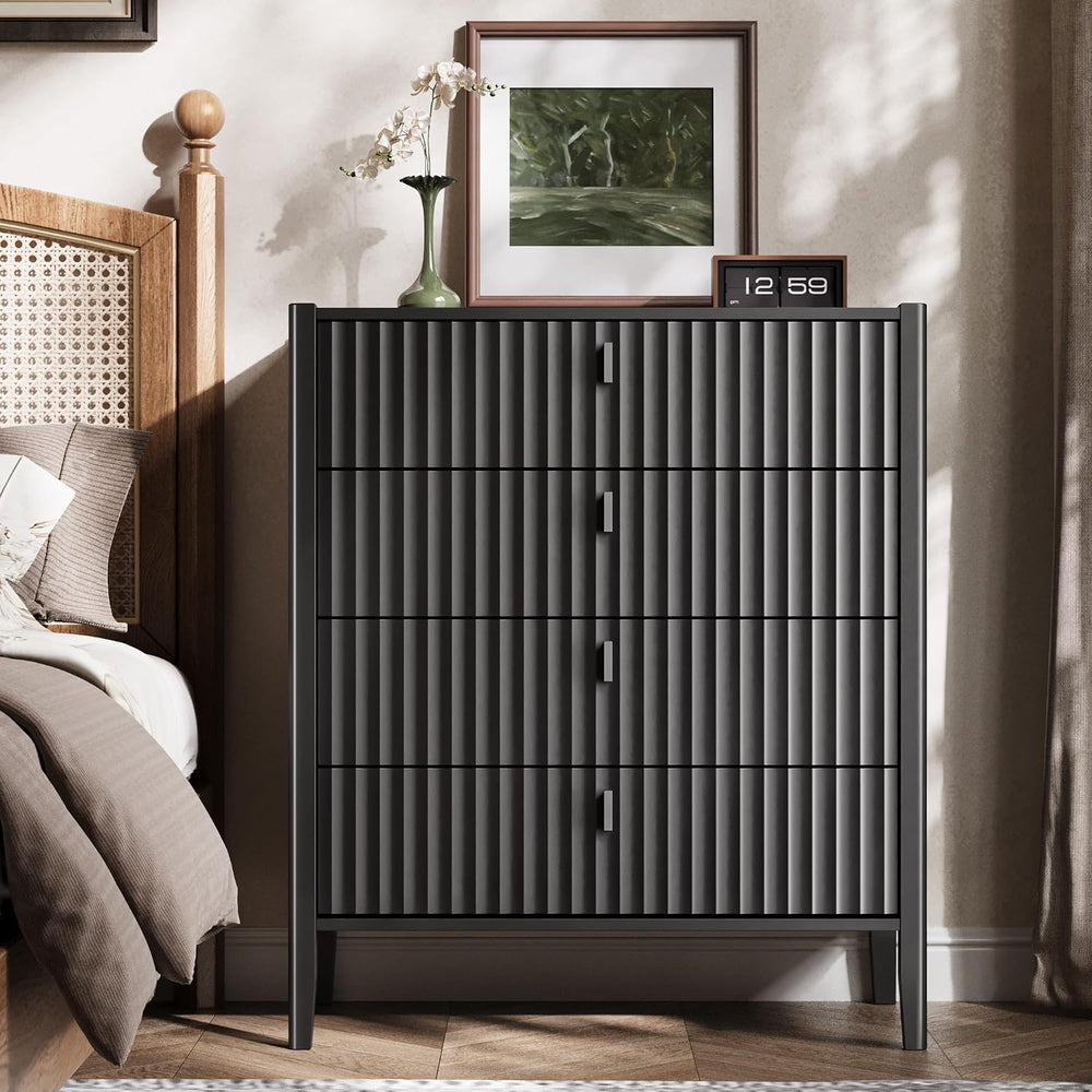 MAISONARIA Black 4 Drawer Dresser, Modern Chest of Drawers for Bedroom, Wood ...