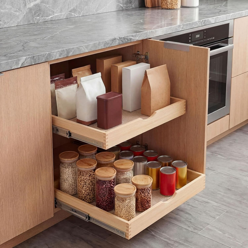 Menkxi 2 Set Wooden Pull out Cabinet Organizer Fully Assembled Slide out Pant...