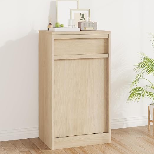 Tilt Out Trash Cabinet, Natural Wood Hidden Garbage Can Cabinet - Image 8