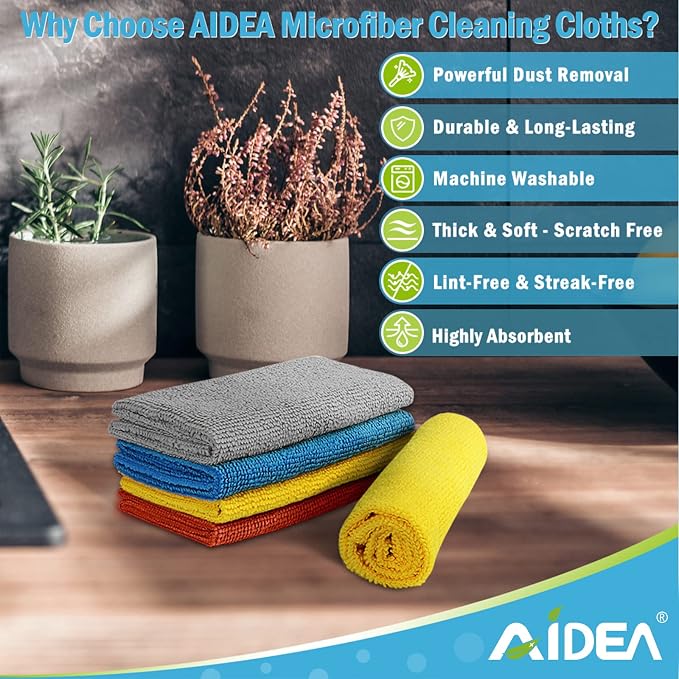 AIDEA Microfiber Cleaning Cloth 50PK, Dusting Cloth Drying Towel, All Purpose - Image 4