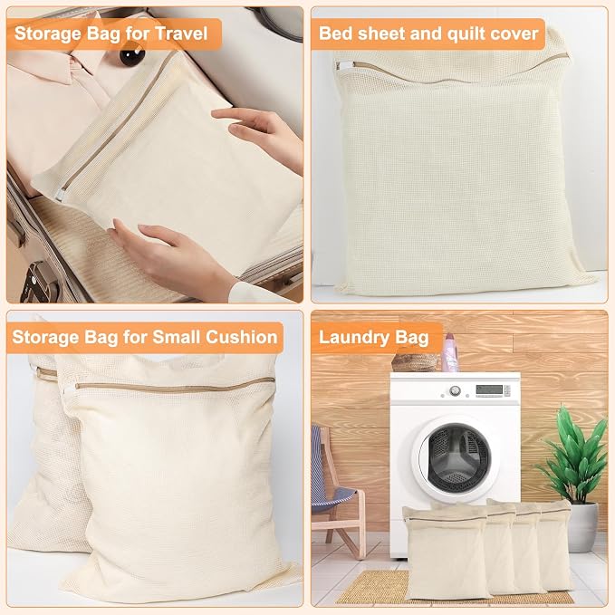 4-Piece Large Durable Organic Cotton Mesh Laundry Bags - Image 6