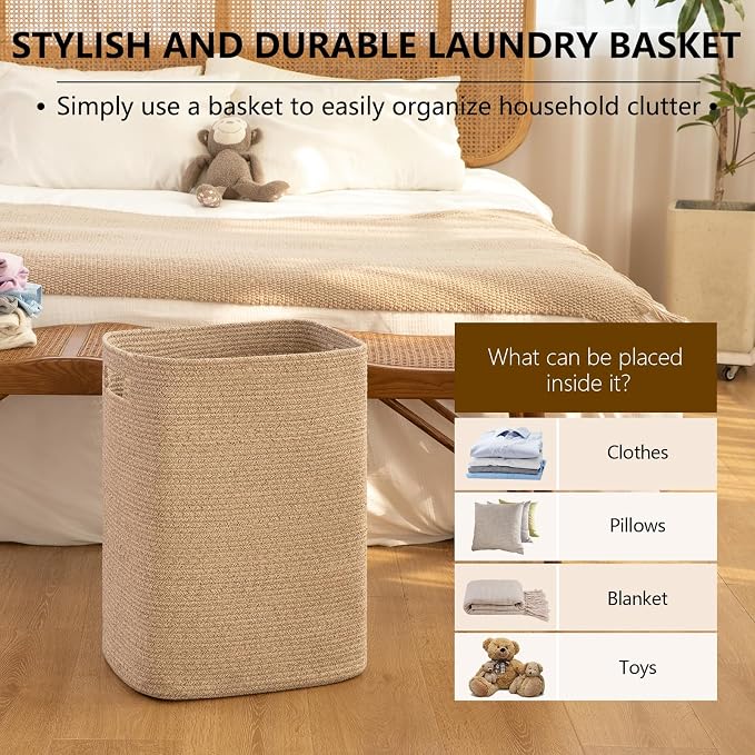 OIAHOMY Laundry Hamper, Rectangle Cotton Laundry Basket - Image 5